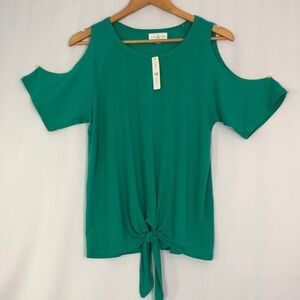 THYME & HONEY Women's Solid Cold Shoulder Round Neck Top Green Size M